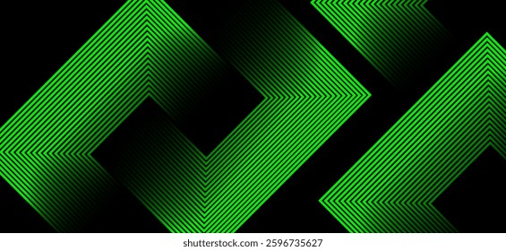 Black colour abstract background with green colour geometric glowing lines design background vector illustration. Degital futuristic technology,Luxury,graphic. Perfect for modern projects, business.