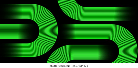 Black colour abstract background with green colour geometric curve glowing lines Dynamic shapes composition design background vector illustration. Degital ,futuristic technology,Luxury,graphic.