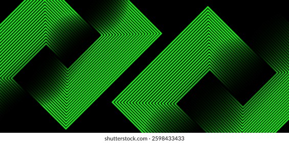 Black colour abstract background with green colour geometric glowing lines design background vector illustration. Degital futuristic technology,Luxury,graphic. Perfect for modern projects,business.