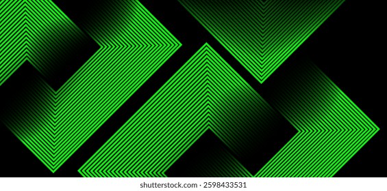 Black colour abstract background with green colour geometric glowing lines design background vector illustration. Degital futuristic technology,Luxury,graphic. Perfect for modern projects,business.