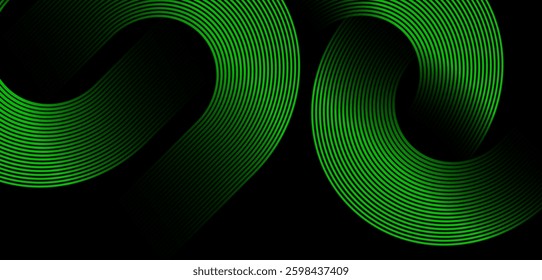 Black colour abstract background with green colour geometric curve glowing lines Dynamic shapes composition design background vector illustration. Degital ,futuristic technology,Luxury,graphic.