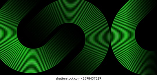 Black colour abstract background with green colour geometric curve glowing lines Dynamic shapes composition design background vector illustration. Degital ,futuristic technology,Luxury,graphic.
