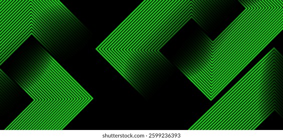Black colour abstract background with green colour geometric glowing lines design background vector illustration. Degital futuristic technology,Luxury,graphic. Perfect for modern projects,business.