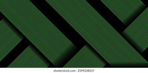 Black colour abstract background with green colour geometric glowing lines design background vector illustration. Degital futuristic technology,Luxury,graphic. Perfect for modern projects,business.