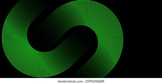 Black colour abstract background with green colour geometric curve glowing lines Dynamic shapes composition design background vector illustration. Degital ,futuristic technology,Luxury,graphic.