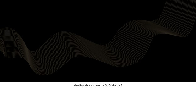 Black colour abstract background with low light yellow wave lines abstract background vector illustration.