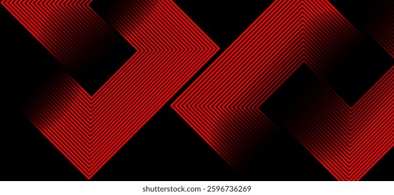 Black colour abstract background with red colour geometric glowing lines design background vector illustration. Degital futuristic technology,Luxury,graphic. Perfect for modern projects, business.