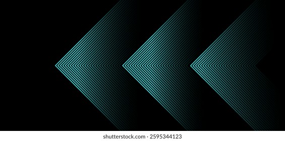 Black colour abstract background with sky blue colour geometric arrow shapes glowing lines vector illustration eps10. Futuristic, technology,Luxury, pattern.