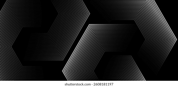 Black colour abstract background with soft white colour geometric glowing hexagons design background vector illustration. Perfect for modern artwork. High quality graphic. Futuristic concept.
