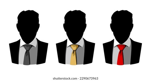 Black colour businessman in suit and black, gold or red tie icon. Business sign vector illustration