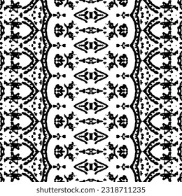 Black Colour Dark Doodle Textile. Doodle Stripe Ink Pattern. Simple Mexican Pattern. Seamless Boho Batik. Black Color Ethnic Hand Batik. Tribal Ink Scribble Vector. Abstract Dark Doodle Design
