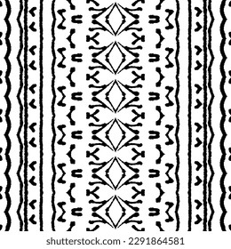 Schwarze Farbe dunkle Doodle Textur. Tribal Ink Scribble Vector. Einfache Ethnische Ink Batik. Schwarzes, afrikanisches Muster. Ethnische Linie Print. Nahtlose Streifen dunkles Muster. Abstrakte Farbe des Ink-Wassers Wiederholung