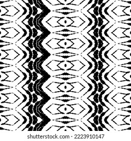 Black Colour Dark Scribble Texture. Simple Indian Pattern. Ethnic Stripe Ink Pattern. Tribal Ink Doodle Vector. Seamless Boho Art Batik. Black Color Ethnic Geo Batik. Seamless Dark Native Vector