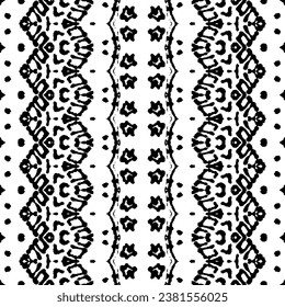 Schwarze Farbtinte Doodle Textur. Native Dark Scribble Batik. Black Color Tribal Line Vektor. Einfaches geometrisches Muster. Abstraktes Streifen dunkles Muster. Ethnische Tinte drucken. Nahtlose Anleitung Wiederholen