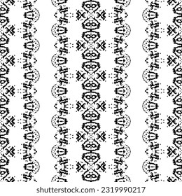 Black Color Ink Scribble Textil. Doodle Native Dunkles Muster. Schwarzes Farbdoodle-Muster. Nahtlose Dyed Art Batik. Ethnische Dunkle Doodle Batik. Einfache Native Wavy Vektorgrafik. Nahtlose Wiederholung von Kunsttribalen
