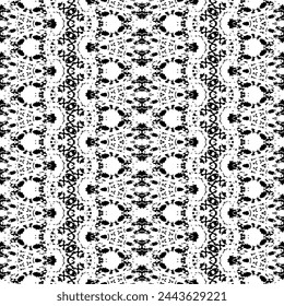 Black Colour Ink Scribble Textile. Seamless Ink Art Print. Black Color Tribal Ikat Batik. Native Dark Doodle Vector. Abstract Native Ink Pattern. Simple Geometric Pattern. Seamless Dark Ethnic Vector