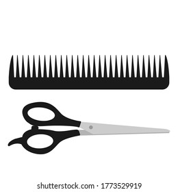 Black comb with scissors. Vector image, eps 10