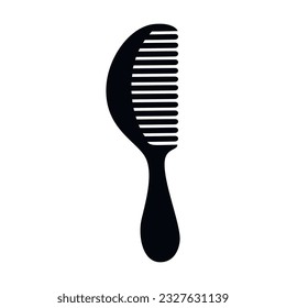 Black comb vector icon, graphic illustration. Hand drawn flat hair brush silhouette. Minimal design, banner, card, poster, brochure, print, hairdresser, salon, logo.