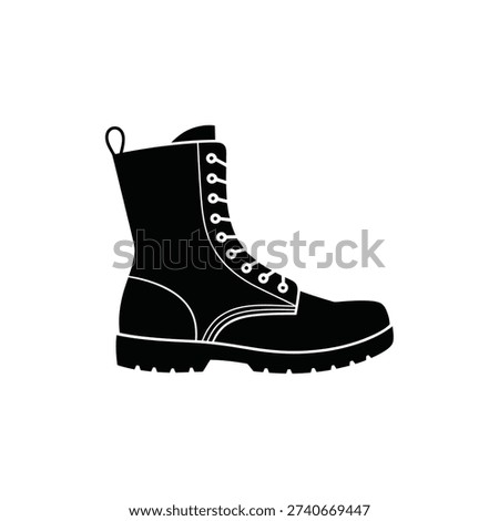 A black combat boot illustration presented in a simple stark style