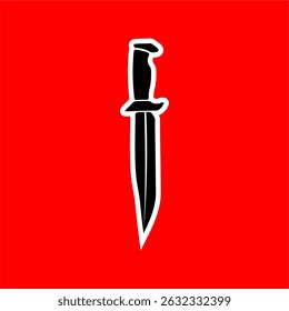 Black Combat Knife Icon on Red Background
