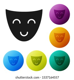 Black Comedy theatrical mask icon isolated on white background. Set icons colorful circle buttons. Vector Illustration