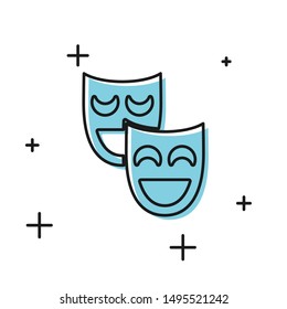 Black Comedy theatrical masks icon isolated on white background.  Vector Illustration