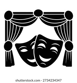 Black comedy and tragedy masks under theatrical curtains theater drama