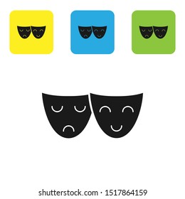 Black Comedy and tragedy theatrical masks icon isolated on white background. Set icons colorful square buttons. Vector Illustration