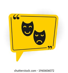 Black Comedy and tragedy theatrical masks icon isolated on white background. Yellow speech bubble symbol. Vector