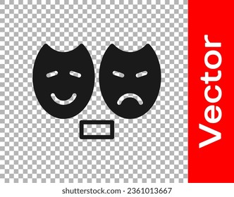 Black Comedy and tragedy theatrical masks icon isolated on transparent background.  Vector