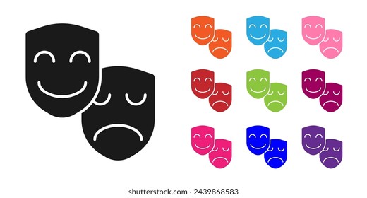 Black Comedy and tragedy theatrical masks icon isolated on white background. Set icons colorful. Vector