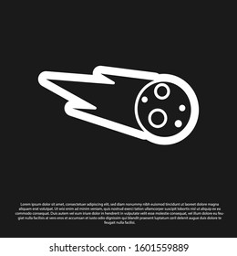 Black Comet falling down fast icon isolated on black background.  Vector Illustration