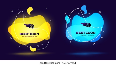 Black Comet falling down fast icon isolated on blue background. Set abstract banner with liquid shapes. Vector Illustration