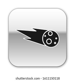 Black Comet falling down fast icon isolated on white background. Silver square button. Vector Illustration