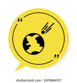 Black Comet falling down fast icon isolated on white background. Yellow speech bubble symbol. Vector Illustration