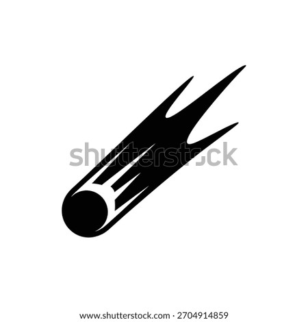 Black comet icon with sharp streaks against a stark white background.