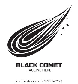 Black Comet vector in modern stripe design, perfect for Business Icon, corporate identity, brand fashion, and IT Service System Company logo