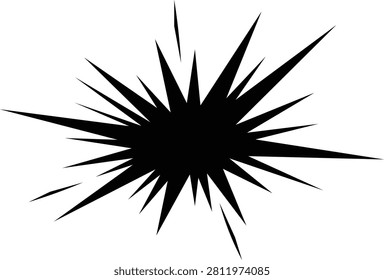 Black comic book style explosion shape with sharp spikes, isolated on a plain white background