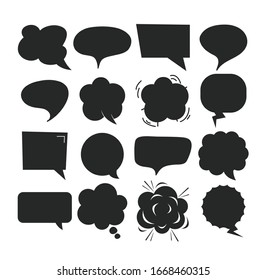 Black comic cartoon speech bubbles isolated set. Vector flat graphic design illustration