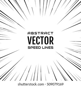 Color negro de velocidad radial Líneas en base blanca. Ilustración de la explosión de potencia de efecto. Elemento de diseño de historietas. Explosión gráfica con líneas de velocidad en estilo de libro de historietas. Ilustración vectorial