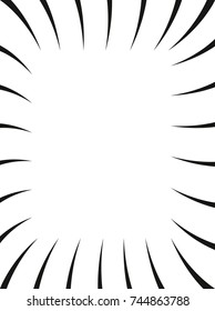 Black comic radial speed Lines on white base in 16:10 ratio. Effect power explosion illustration. Comic book design element. Graphic Explosion with Speed Lines in comic book style. Vector Illustration