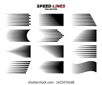 Black comic speed motion line. Vector collection.