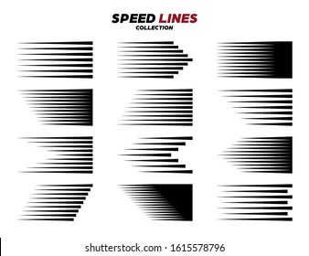 Black comic speed motion line. Vector collection.