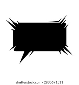 Black comic style speech bubble with jagged edges, ideal for emphasizing dialogue or sound effects in comic strips or graphic novels.
