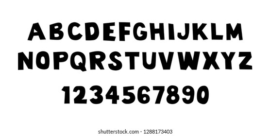 Black of comical font and alphabet. Isolated on White background