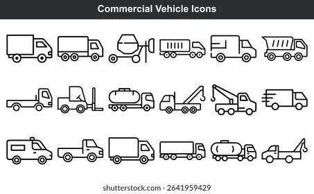 Black Commercial Vehicle Icons Set