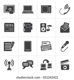 Black Communication and connection icons - vector icon set