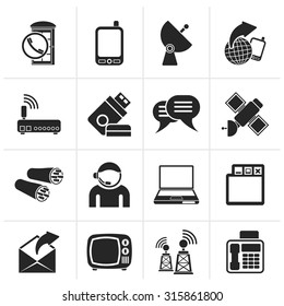 Black Communication, connection  and technology icons - vector icon set