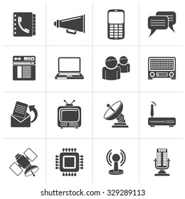 Black Communication, connection  and technology icons - vector icon set