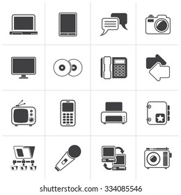 Black Communication and connection technology icons - vector icon set